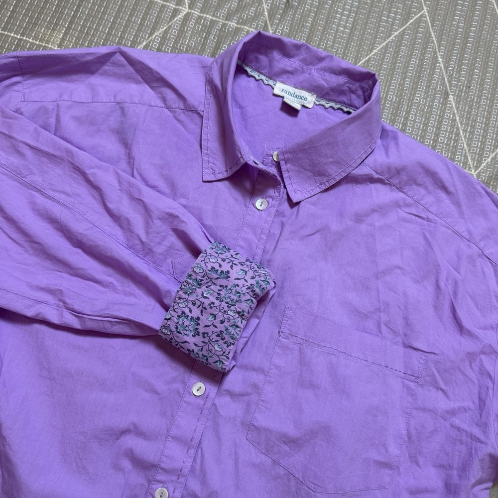 Sundance Oversized Tunic Shirt Dress Button Down S Lavender Floral Cuffs Cotton